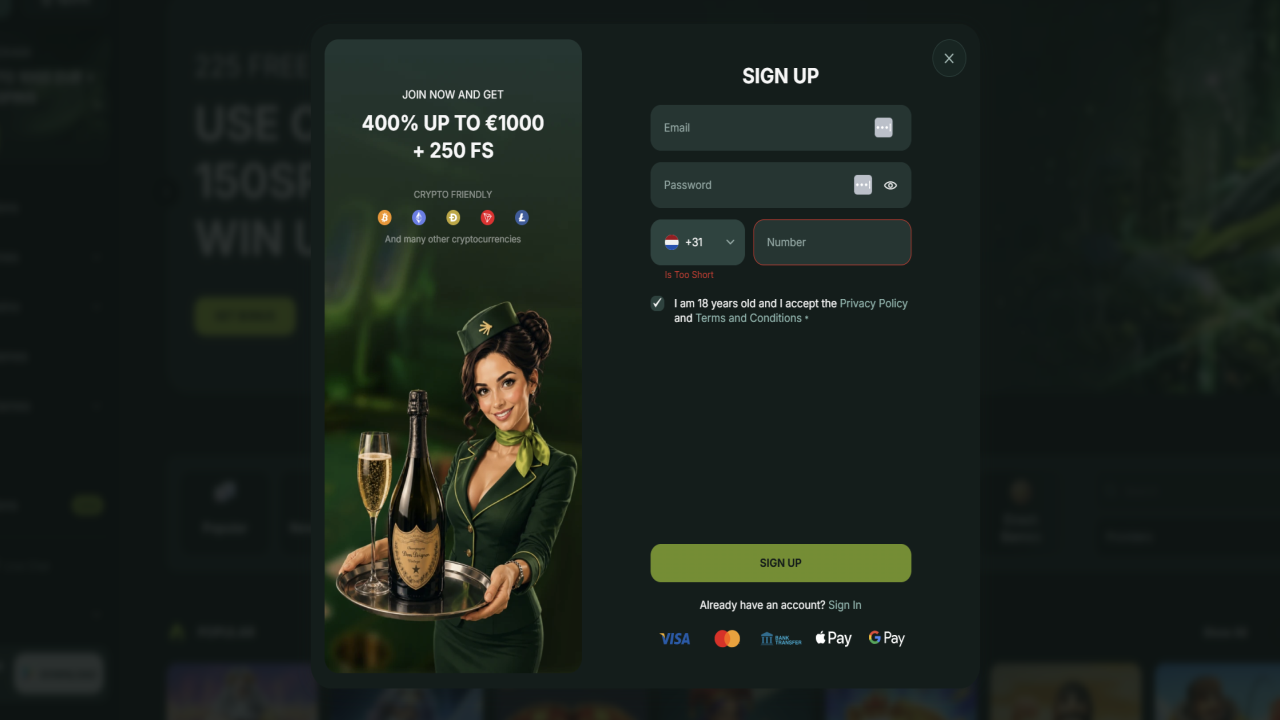 Betnjet Casino registration